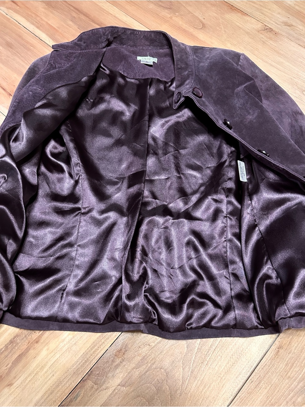 Vintage Cache’ Plum Suede Genuine Leather Stand-Collar Blazer - Picture 4 of 13